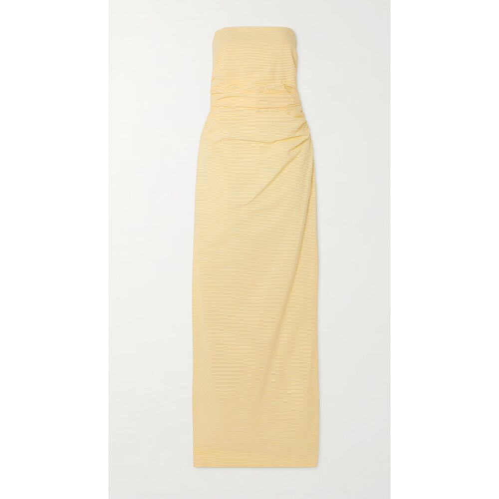 BERNADETTE Vera strapless yellow striped cotton seersucker maxi dress 40 US 8